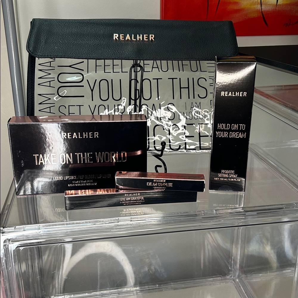 RealHer Makeup Collection with Black and Rose Gold Branding Empowering Women NWT